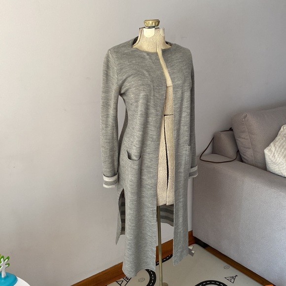 Long Grey Cardigan with Stripe detailing - Picture 2 of 7